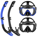 Juego de 2 Máscaras de Buceo para Adultos, con Tubo de Snorkel Seco, Lentes de Cristal Templado Antivaho, Negro y Azul