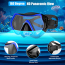 Juego de 2 Máscaras de Buceo para Adultos, con Tubo de Snorkel Seco, Lentes de Cristal Templado Antivaho, Negro y Azul