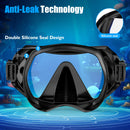 Juego de 2 Máscaras de Buceo para Adultos, con Tubo de Snorkel Seco, Lentes de Cristal Templado Antivaho, Negro y Azul