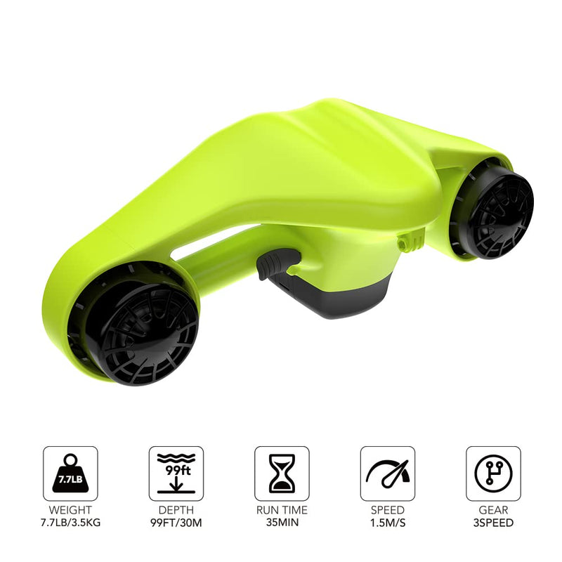 Asiwo Patinete Subacuático Eléctrico con Motores Duales, Soporte para Cámara, para Buceo y Natación, Verde