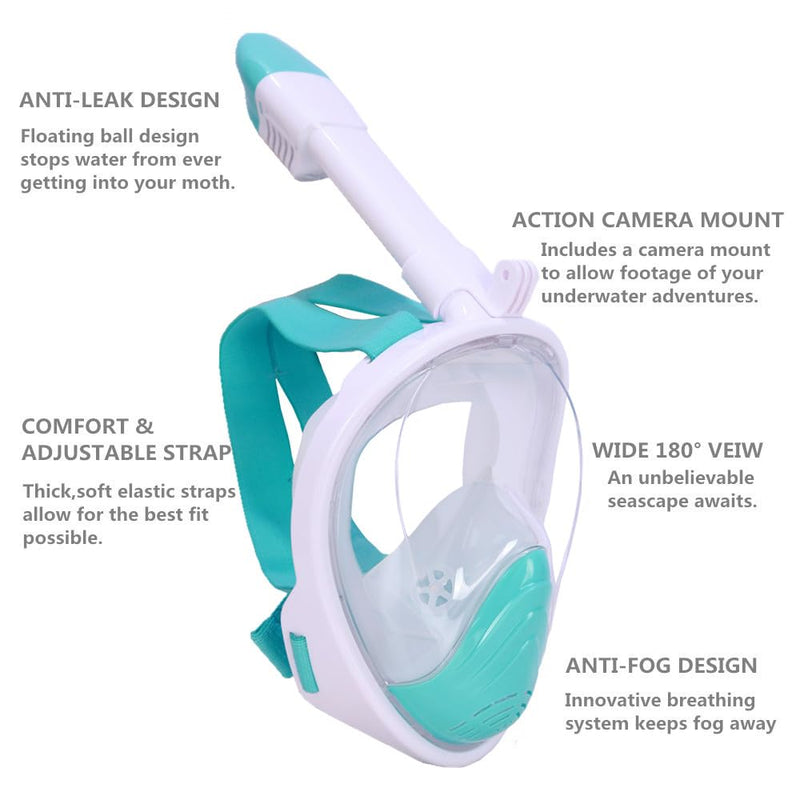 Wsobue Máscara de Snorkel de Cara Completa, Antivaho y Antifugas, para Niños de 5 a 14 Años, Verde, Talla XS
