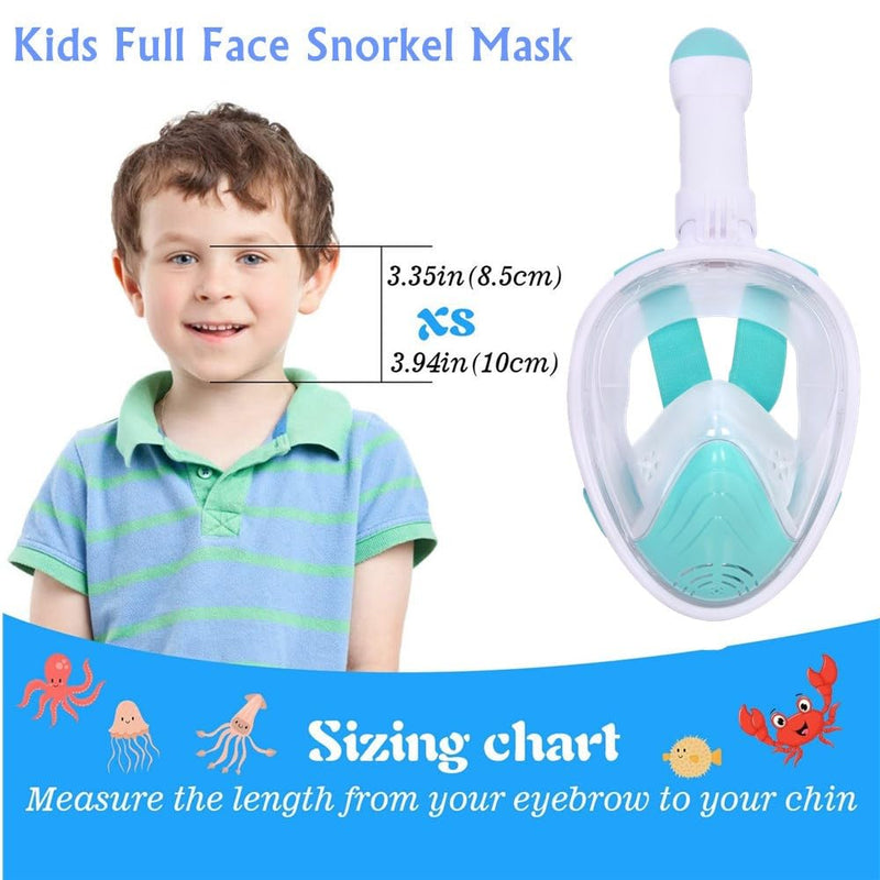 Wsobue Máscara de Snorkel de Cara Completa, Antivaho y Antifugas, para Niños de 5 a 14 Años, Verde, Talla XS