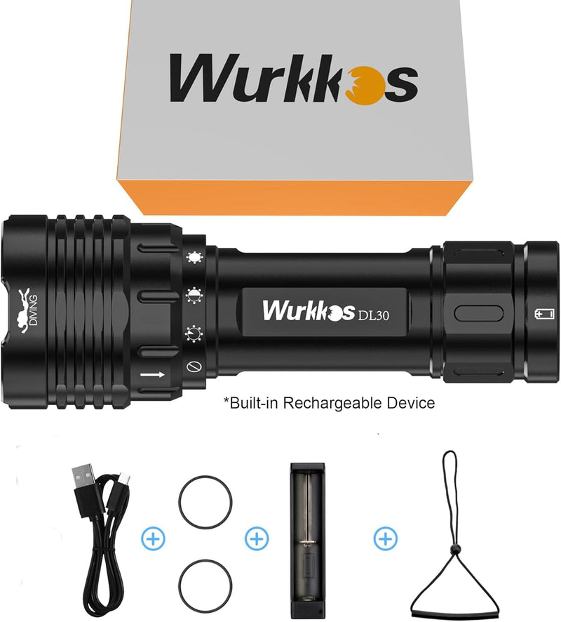 Wurkkos DL30 Linterna de Buceo LED, 3600 Lúmenes, IPX8, Blanco Neutro, 5000mAh