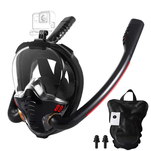 Máscara de Snorkel de Cara Completa para Adultos, con Doble Tubo, Visión 180º, Antivaho y Soporte para Cámara