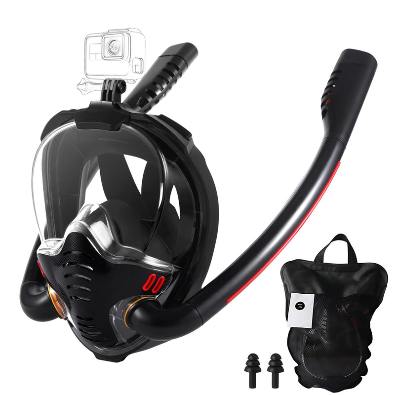 Máscara de Snorkel de Cara Completa para Adultos, con Doble Tubo, Visión 180º, Antivaho y Soporte para Cámara