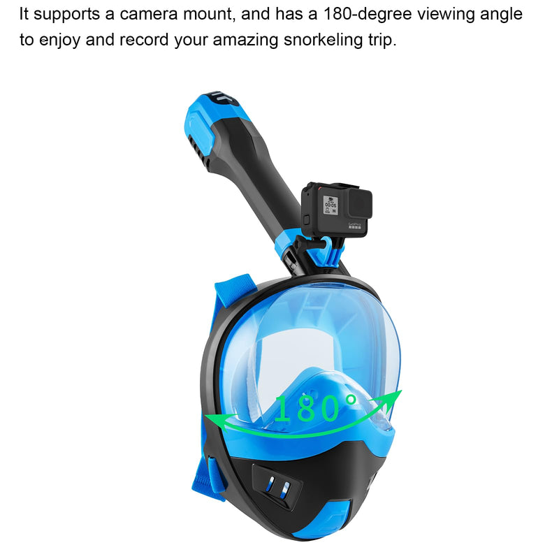 Lamker Máscara Snorkel Cara Completa Plegable, 180° Panorámica, con Soporte de Cámara y Antivaho