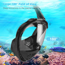 AOOSA Máscara Snorkel Cara Completa 180°, Tubo Seco, Antivaho, Soporte de Cámara, Negra S/M