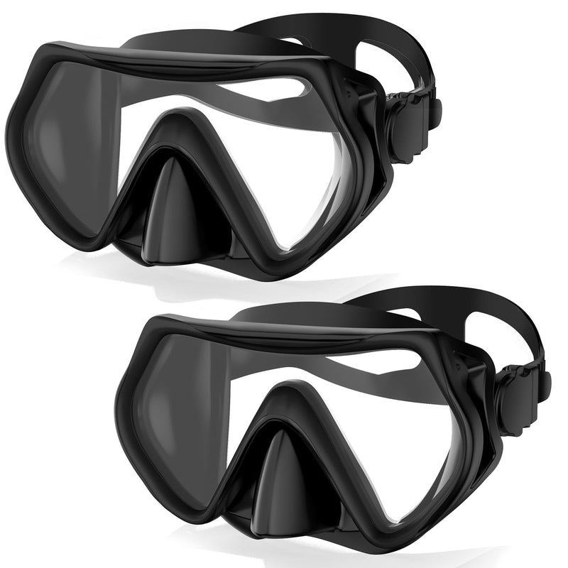 Juego de 2 Máscaras de Buceo para Adultos, con Tubo de Snorkel Seco, Lentes de Cristal Templado Antivaho, Negro y Azul