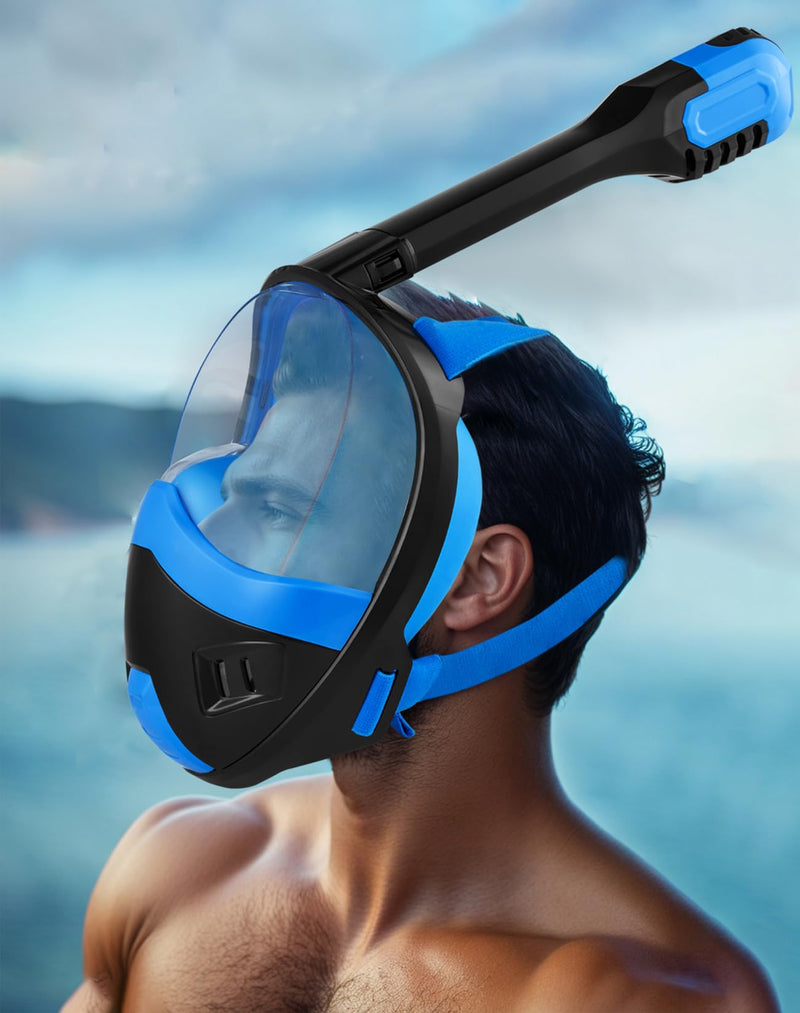 Lamker Máscara Snorkel Cara Completa Plegable, 180° Panorámica, con Soporte de Cámara y Antivaho