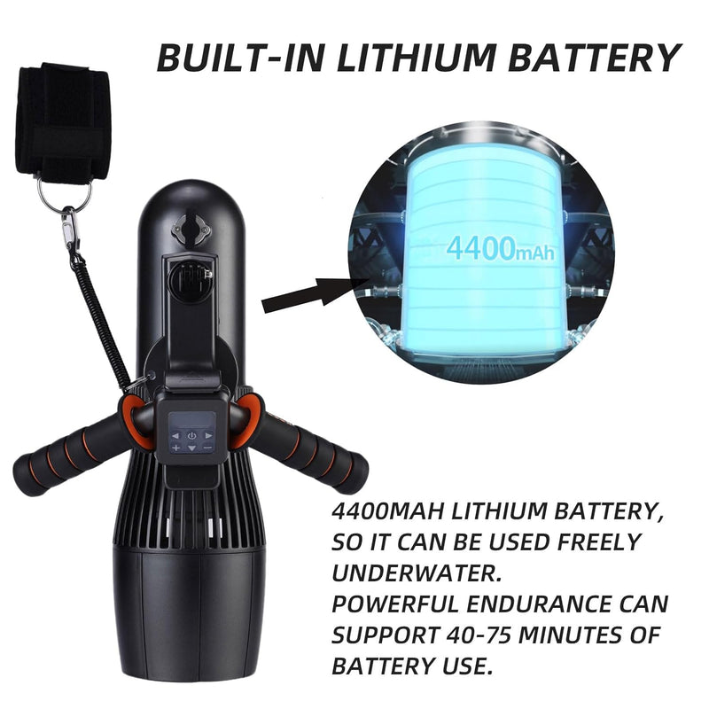Patinete Subacuático Eléctrico 500W, 10 Velocidades, para Buceo y Surf, hasta 40 m de Profundidad