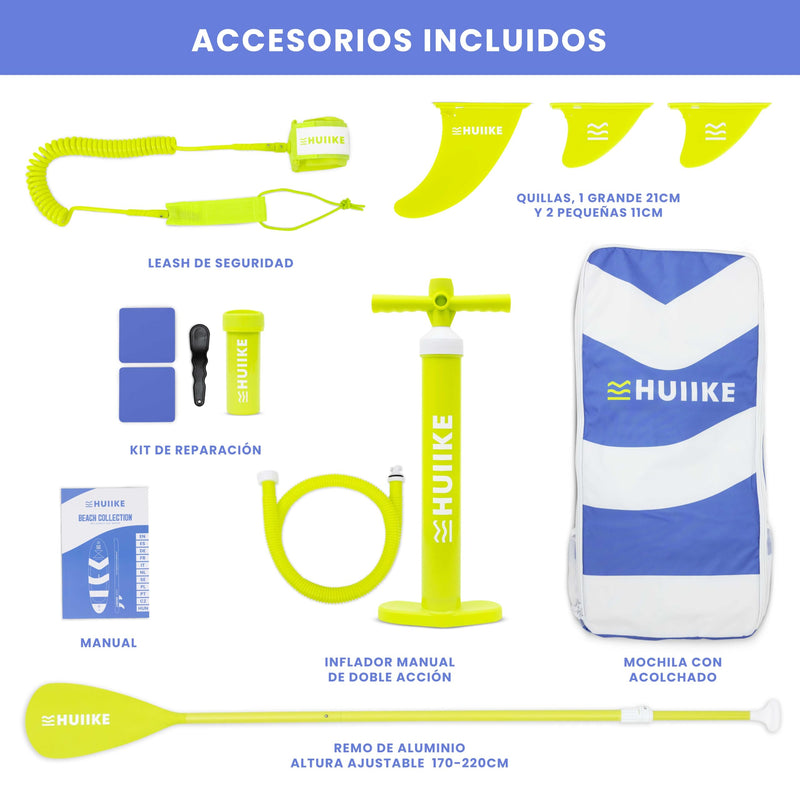 HUIIKE Tabla de Paddle Surf Hinchable (SUP), Kit Completo con Remo Ajustable, Estable y Resistente, 305x84x15 cm, hasta 130 kg