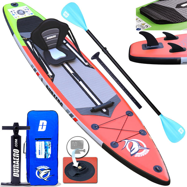Tabla de Paddle Surf Hinchable (SUP), con Asiento Kayak y Doble Remo Ajustable, 330x76x15 cm, hasta 150 kg, Roja