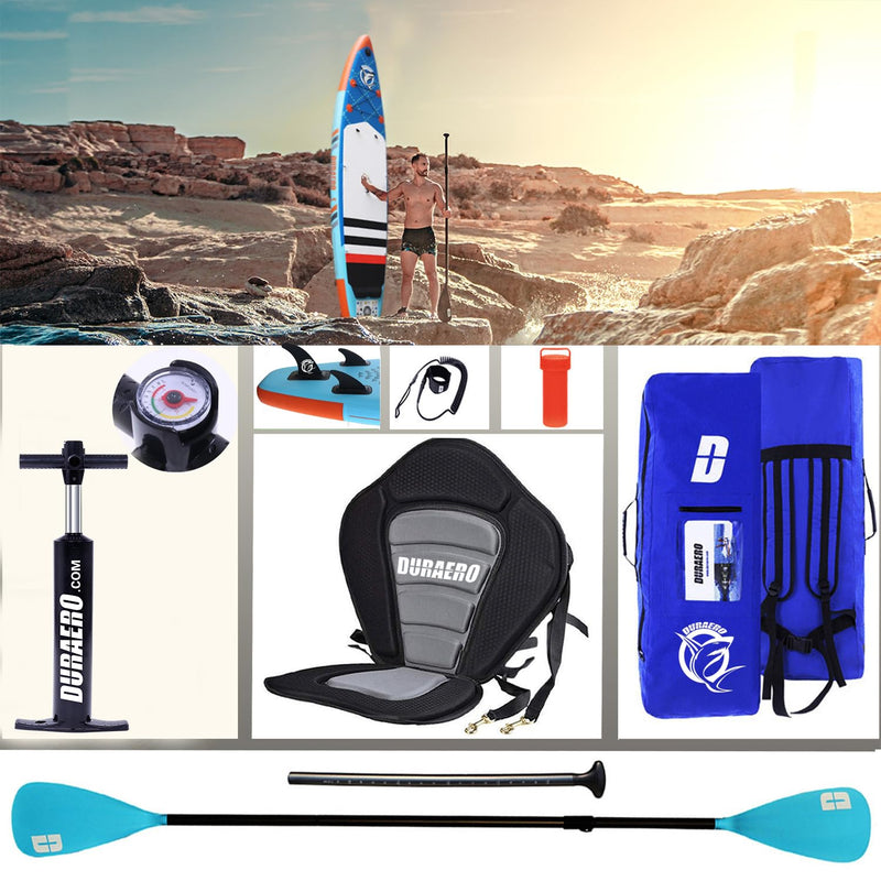 Tabla de Paddle Surf Hinchable (SUP), con Asiento de Kayak y Doble Remo, Kit Completo, 330x76x15 cm, hasta 150 kg