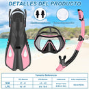 IEEILULU Set de Snorkel para Adultos, con Gafas de Buceo, Tubo Semiseco y Aletas Ajustables, S/M, Rosa