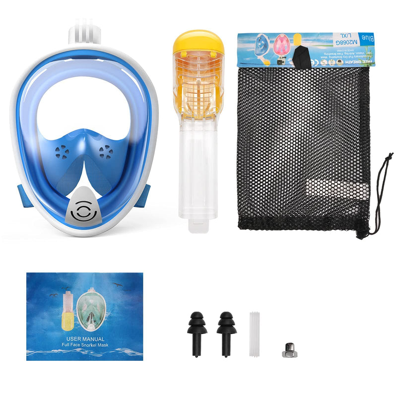Máscara de Snorkel de Cara Completa, Visión 180°, Antivaho y con Soporte para Cámara, para Adultos y Niños