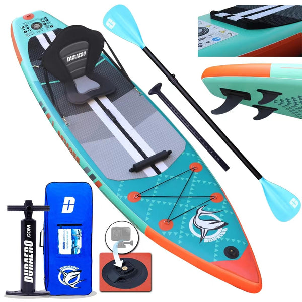 Tabla de Paddle Surf Hinchable (SUP), con Asiento de Kayak y Doble Remo, Kit Completo, 330x76x15 cm, hasta 150 kg, Verde Menta