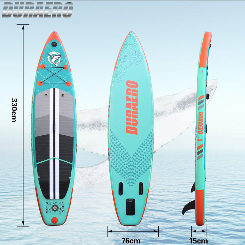 Tabla de Paddle Surf Hinchable (SUP), con Asiento de Kayak y Doble Remo, Kit Completo, 330x76x15 cm, hasta 150 kg, Verde Menta