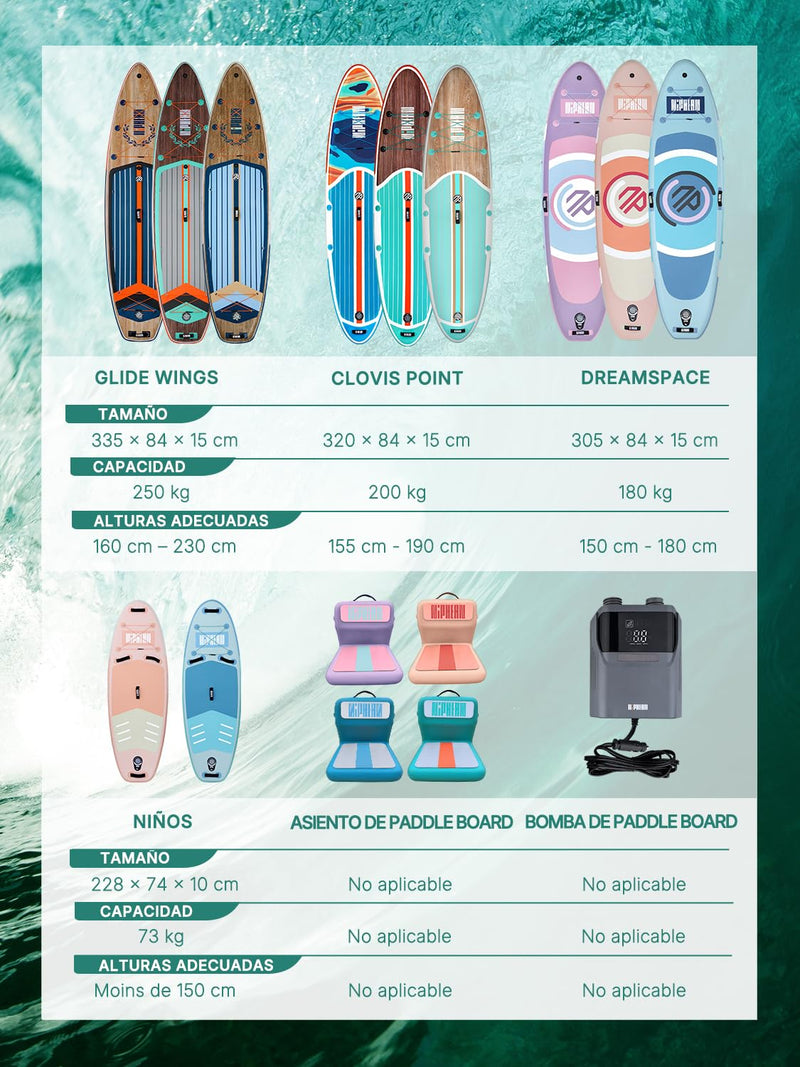 Niphean Tabla de Paddle Surf Hinchable (SUP) para 2 Personas, con Asiento, Kit Completo, 320 cm, hasta 200 kg