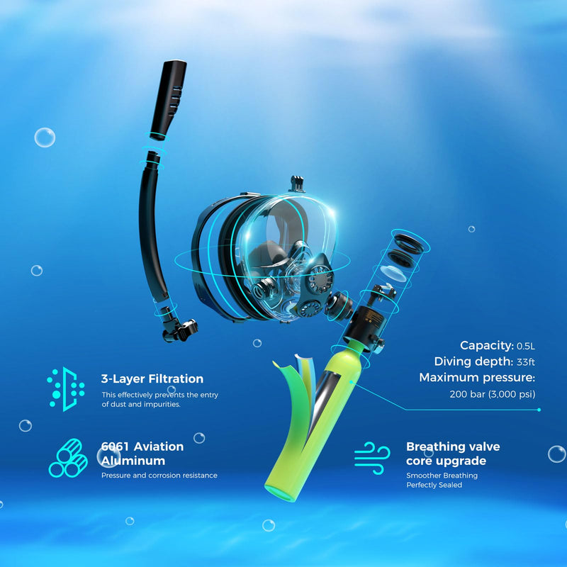 SMACO S300Plus Mini Botella de Buceo Portátil, Recargable, con Máscara, 0.5 Litros