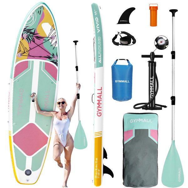 GYMMALL Tabla de Paddle Surf Hinchable (SUP) para Todos los Niveles, con Diseño Ancho y Antideslizante, Kit de Accesorios Premium