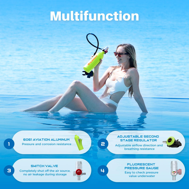 SMACO Mini Tanque de Buceo Portátil, 1 Litro, 15-20 Minutos de Autonomía