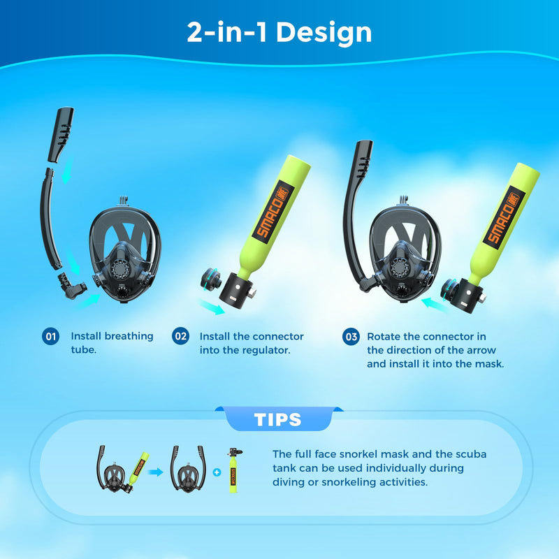 SMACO S300Plus Mini Tanque de Buceo Portátil, Recargable, 0.5 Litros, con Máscara