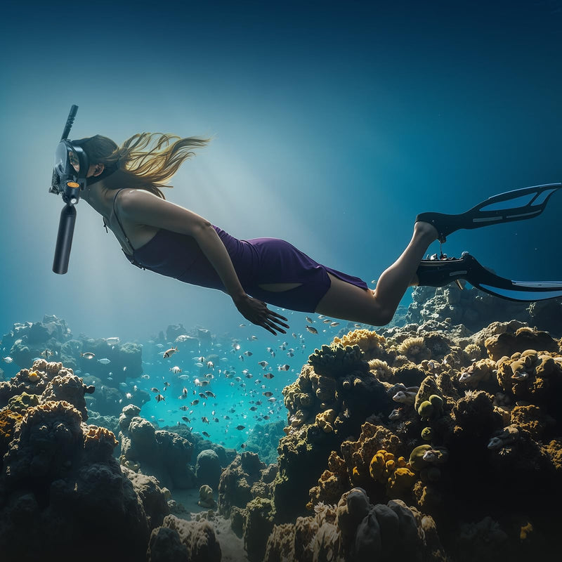 VEVOR Tanque de Buceo Portátil 0.5 L, para 5-10 Minutos Bajo el Agua, Profundidad 10 m, con Máscara de Snorkel, 73x365 mm