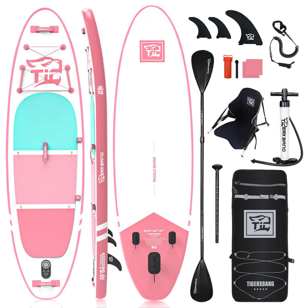 TIGERXBANG Defender-Pro Tabla de Paddle Surf Hinchable, con Asiento Kayak y Remo Doble Uso, 320x82x15 cm, Rosado