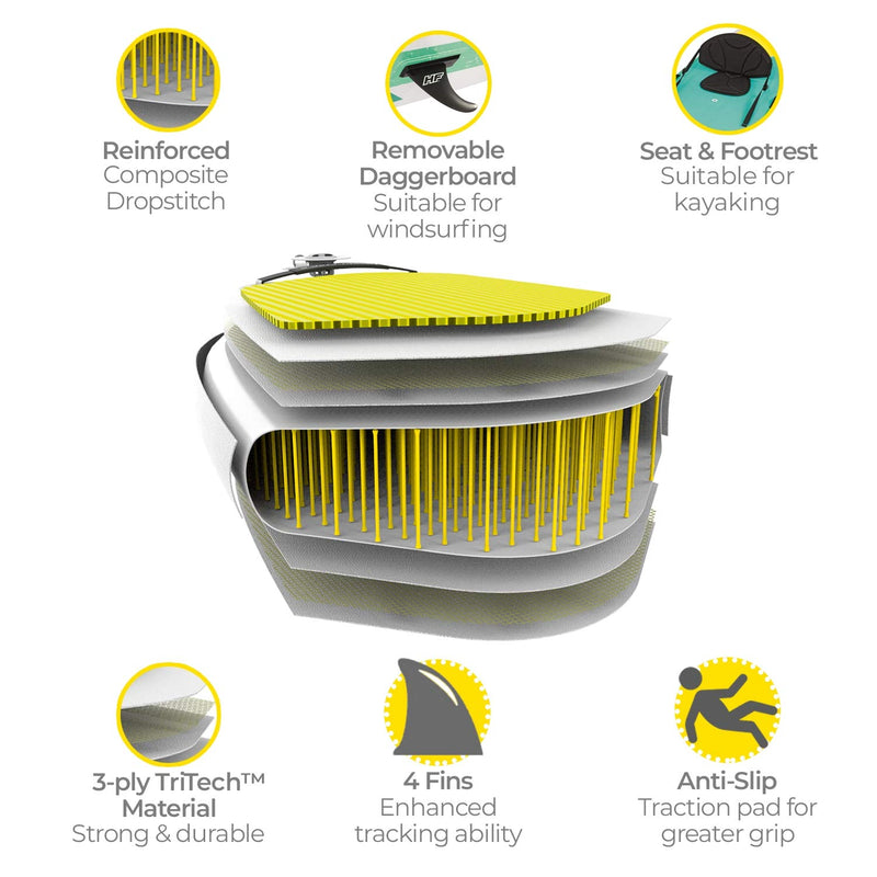 Bestway Freesoul Tech 65310 Tabla de Paddle Surf Hinchable (SUP), Kit Completo con Remo de Aluminio, Bomba y Bolsa, Blanco/Verde
