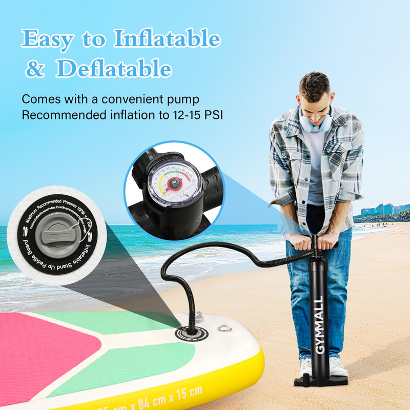 GYMMALL Tabla de Paddle Surf Hinchable (SUP) para Todos los Niveles, con Diseño Ancho y Antideslizante, Kit de Accesorios Premium