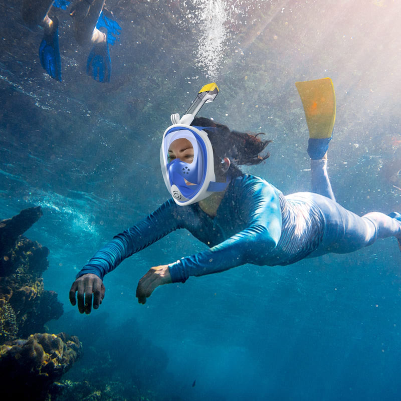 Máscara de Snorkel de Cara Completa, Visión 180°, Antivaho y con Soporte para Cámara, para Adultos y Niños