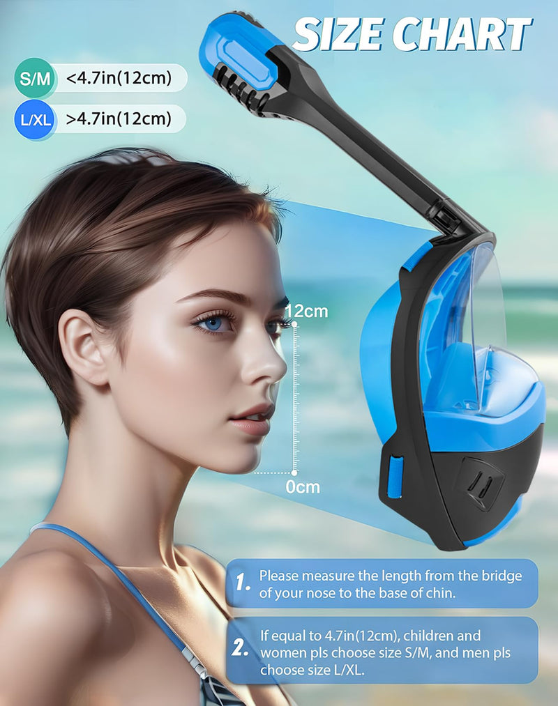 Lamker Máscara Snorkel Cara Completa Plegable, 180° Panorámica, con Soporte de Cámara y Antivaho