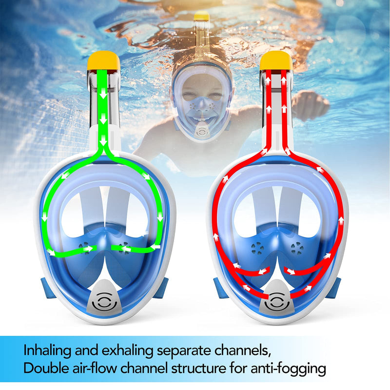 Máscara de Snorkel de Cara Completa, Visión 180°, Antivaho y con Soporte para Cámara, para Adultos y Niños