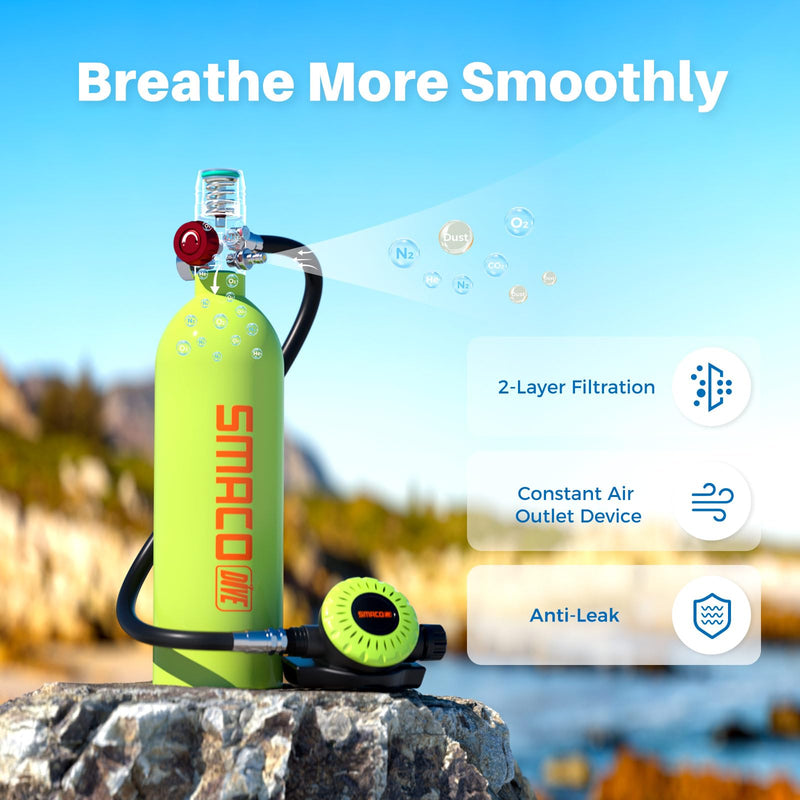 SMACO Mini Tanque de Buceo Portátil, 1 Litro, 15-20 Minutos de Autonomía