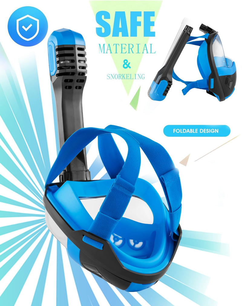 Lamker Máscara Snorkel Cara Completa Plegable, 180° Panorámica, con Soporte de Cámara y Antivaho