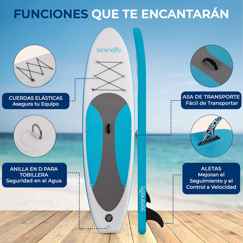 SereneLife Tabla de Paddle Surf Hinchable (ISUP), Cubierta Antideslizante, Incluye Aleta y Estuche, para Adultos y Jóvenes