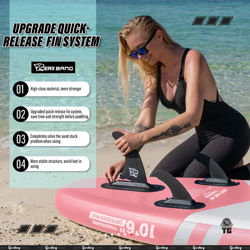 TIGERXBANG Defender-Pro Tabla de Paddle Surf Hinchable, con Asiento Kayak y Remo Doble Uso, 320x82x15 cm, Rosado