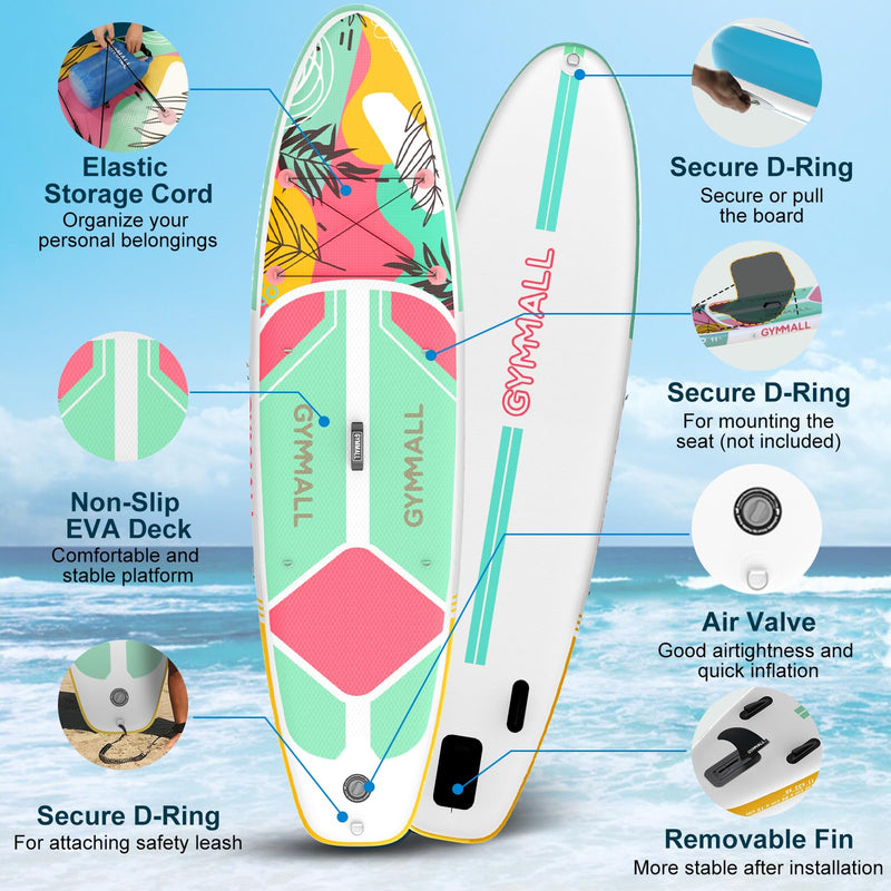 GYMMALL Tabla de Paddle Surf Hinchable (SUP) para Todos los Niveles, con Diseño Ancho y Antideslizante, Kit de Accesorios Premium