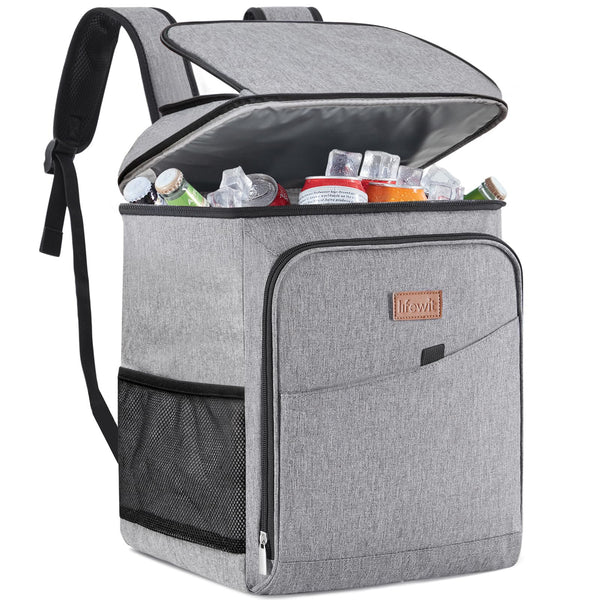 Lifewit Mochila Nevera Térmica 26L (34 Latas), Portátil para Playa, Camping y Picnic, Gris
