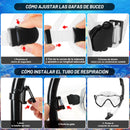 IEEILULU Kit de Snorkel para Adultos (7 Piezas), Máscara Antivaho, Aletas Ajustables, con Bolsa, Negro, Talla S/M