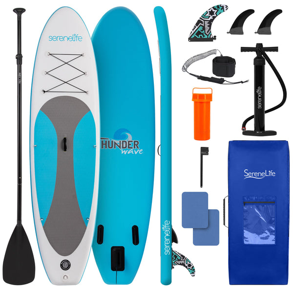 SereneLife Tabla de Paddle Surf Hinchable (ISUP), Cubierta Antideslizante, Incluye Aleta y Estuche, para Adultos y Jóvenes
