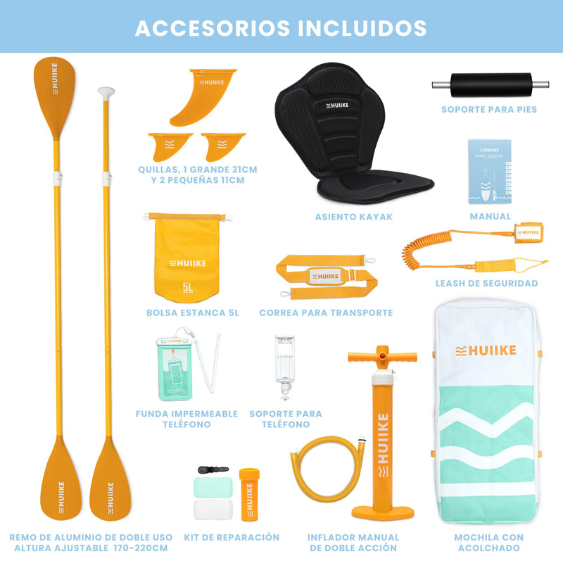 HUIIKE Tabla de Paddle Surf Hinchable (SUP), Kit Completo, 305x84x15 cm, hasta 130 kg