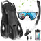 IEEILULU Kit de Snorkel para Adultos (7 Piezas), Máscara Antivaho, Aletas Ajustables, con Bolsa, Negro, Talla S/M