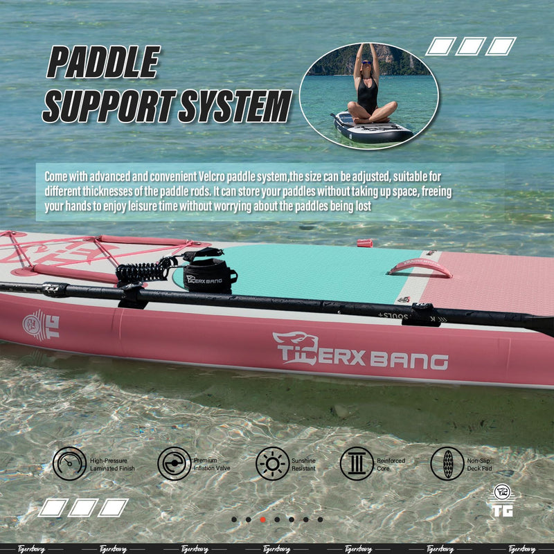 TIGERXBANG Defender-Pro Tabla de Paddle Surf Hinchable, con Asiento Kayak y Remo Doble Uso, 320x82x15 cm, Rosado