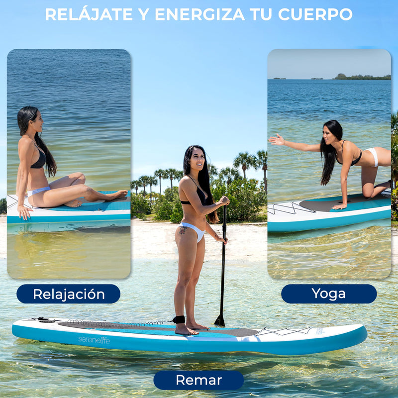 SereneLife Tabla de Paddle Surf Hinchable (ISUP), Cubierta Antideslizante, Incluye Aleta y Estuche, para Adultos y Jóvenes