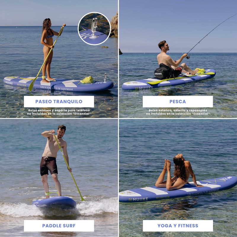 HUIIKE Tabla de Paddle Surf Hinchable (SUP), Kit Completo con Remo Ajustable, Estable y Resistente, 305x84x15 cm, hasta 130 kg