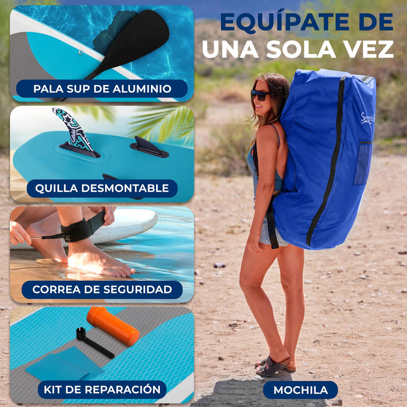 SereneLife Tabla de Paddle Surf Hinchable (ISUP), Cubierta Antideslizante, Incluye Aleta y Estuche, para Adultos y Jóvenes